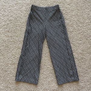 Spanx Gingham Wide Leg Cropped Pants Black White Checkered Stretch Career Medium
